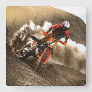 Motocross Rider Square Wall Clock