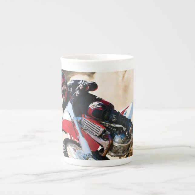 Motocross rider throw pillow bone china mug (Front)