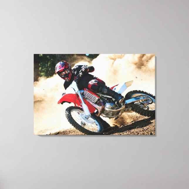 Motocross rider throw pillow canvas print (Front)