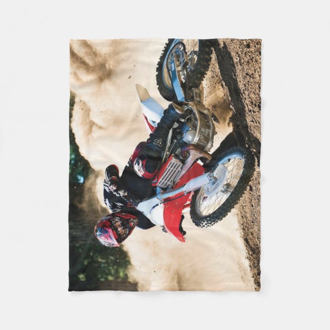 Motocross rider throw pillow fleece blanket (Front)