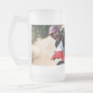 Motocross rider throw pillow frosted glass beer mug