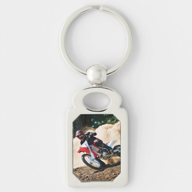 Motocross rider throw pillow key ring (Front)