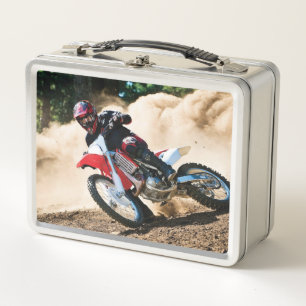 Motocross rider throw pillow metal lunch box