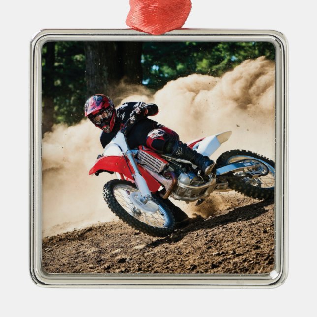 Motocross rider throw pillow metal tree decoration (Front)
