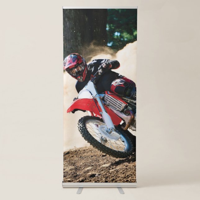 Motocross rider throw pillow retractable banner (Front)