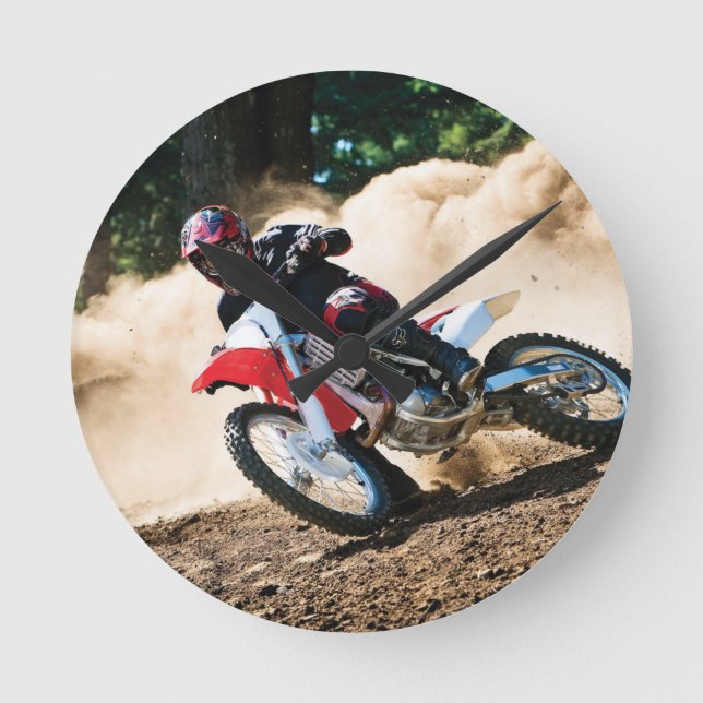 Motocross rider throw pillow round clock (Front)