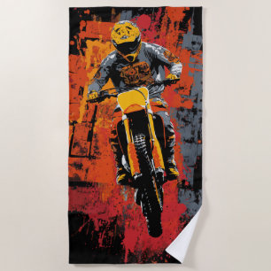Motocross Rider Urban Paint Splash Illustration Beach Towel