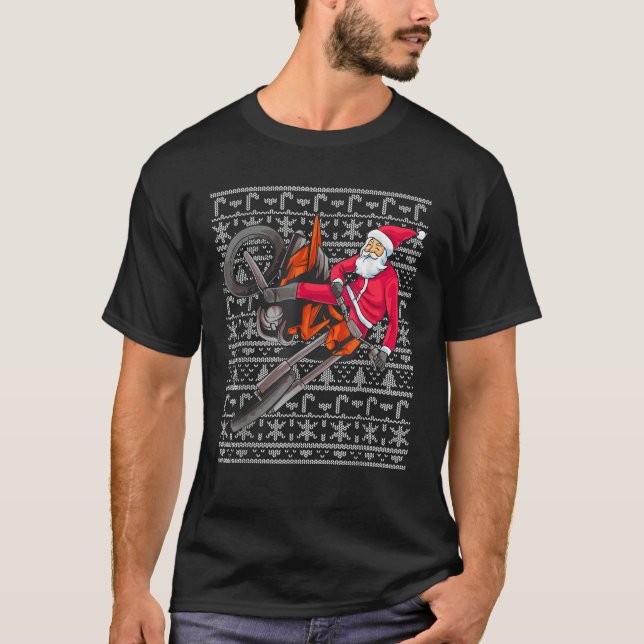 Motocross Santa Claus Ugly Christmas Dirt Bike Men T-Shirt (Front)