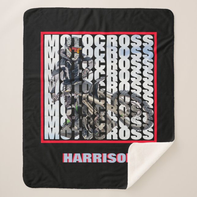 Motocross Sports Dirt Biker Personalised Sherpa Blanket (Front)