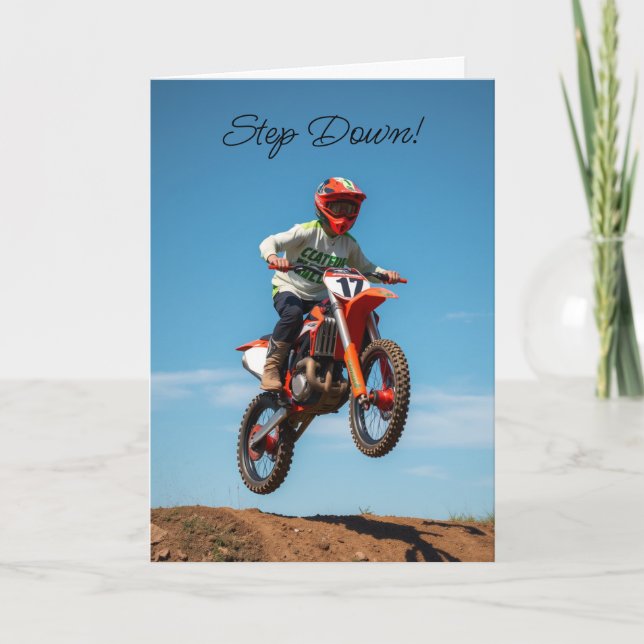 Motocross Step Down & Celebrate your Birthday Card (Front)