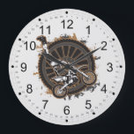 Motocross Stunt Large Clock<br><div class="desc">Motocross rider and dirt bike in mid air trick with big motorcycle wheel and grunge splatter background! Cool motocross gift for riders and motocross trick fans!</div>