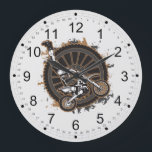 Motocross Stunt Large Clock<br><div class="desc">Motocross rider and dirt bike in mid air trick with big motorcycle wheel and grunge splatter background! Cool motocross gift for riders and motocross trick fans!</div>