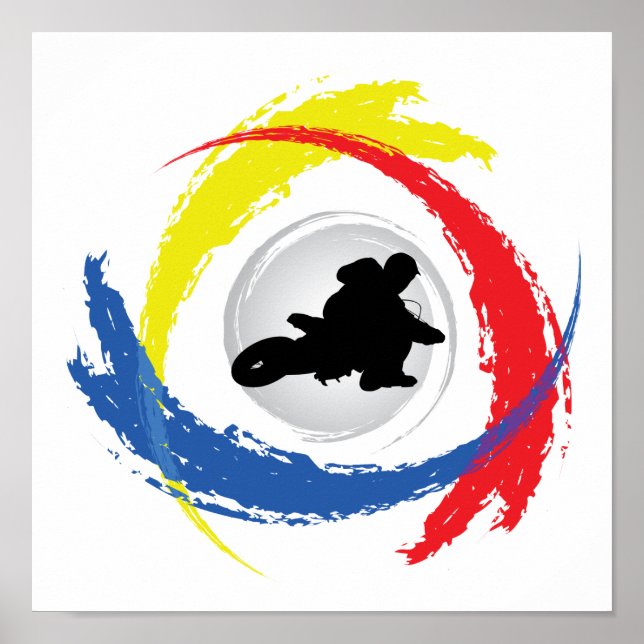 Motocross Tricolor Emblem Poster (Front)