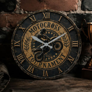 Motocross Vintage Dirt Bike Racing Garage Decor Large Clock