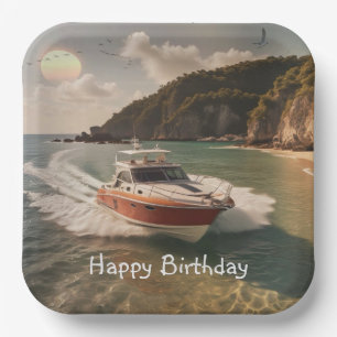 Motor Boat Birthday Paper Plate