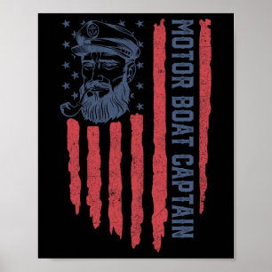 Motor Boat Captain American Flag Pontoon Boating 4 Poster
