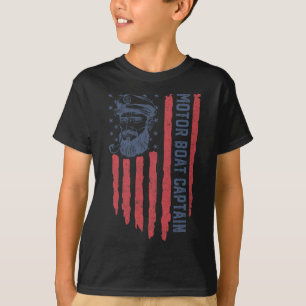 Motor Boat Captain American Flag Pontoon Boating 4 T-Shirt