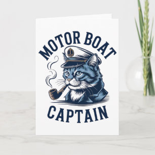Motor Boat Captain Cat Shirt Funny Fishing Pontoon Card