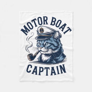Motor Boat Captain Cat Shirt Funny Fishing Pontoon Fleece Blanket