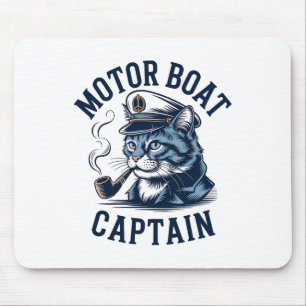 Motor Boat Captain Cat Shirt Funny Fishing Pontoon Mouse Mat