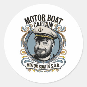 Motor Boat Captain Funny Boating Humour For Men Classic Round Sticker
