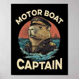 Motor Boat Captain Funny Capybara Mariner  Poster