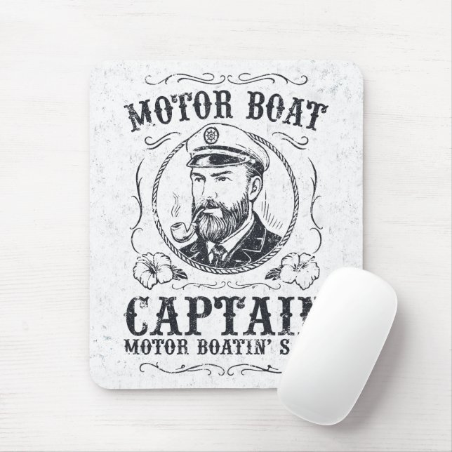 Motor Boat Captain Funny Pontoon Boating Mouse Mat (With Mouse)