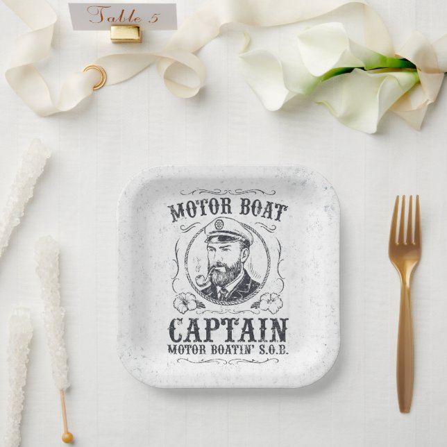 Motor Boat Captain Funny Pontoon Boating Paper Plate (Wedding)