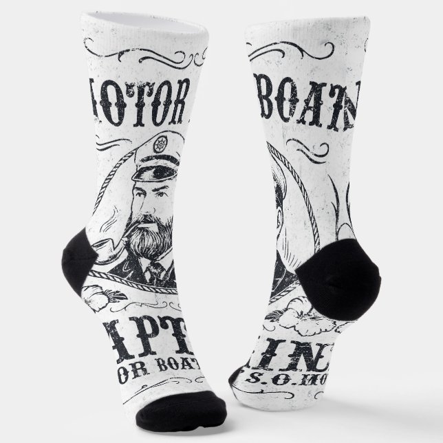 Motor Boat Captain Funny Pontoon Boating Socks (Angled)