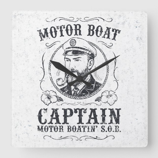 Motor Boat Captain Funny Pontoon Boating Square Wall Clock (Front)