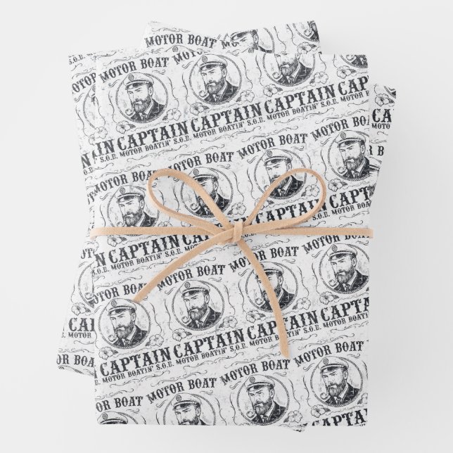 Motor Boat Captain Funny Pontoon Boating Wrapping Paper Sheet (In situ)