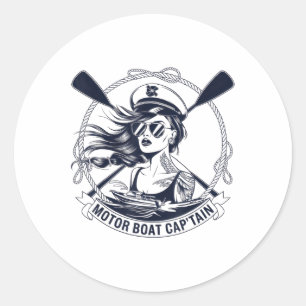 Motor Boat Captain Men Women Chummy Pontoon Boatin Classic Round Sticker