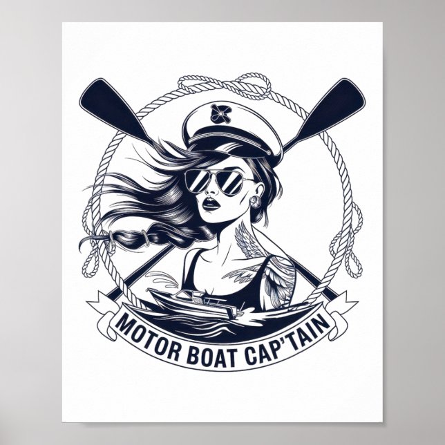 Motor Boat Captain Men Women Chummy Pontoon Boatin Poster (Front)