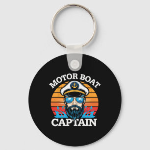 Motor Boat Captain Retro Nautical Cool Ocean Sailo Key Ring
