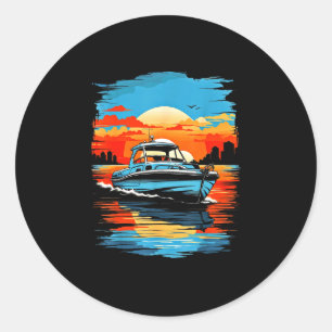 Motor boat yacht cruise summer boating classic round sticker