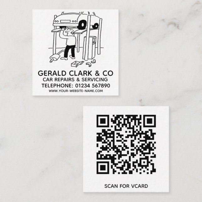 Motor Car Repairs & Servicing Square Business Card (Front/Back)