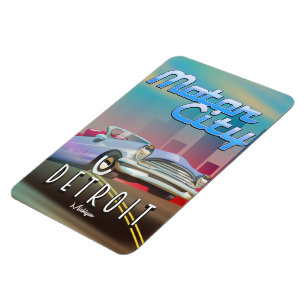 Motor City Detroit Michigan travel poster. Magnet