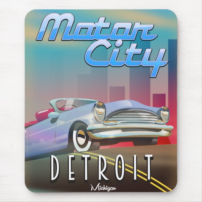 Motor City Detroit Michigan travel poster. Mouse Mat (Front)