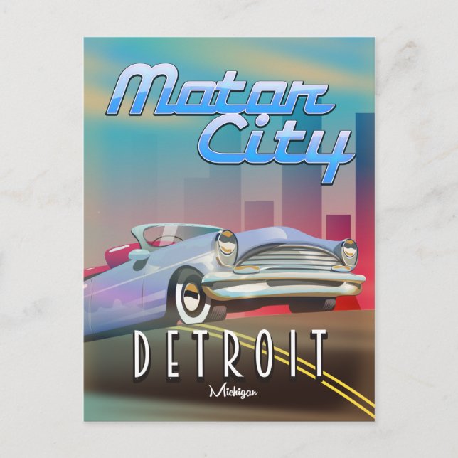 Motor City Detroit Michigan travel poster. Postcard (Front)