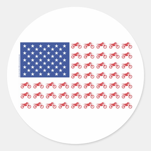 Motor-Cycle-Flag-Moto-Cross Classic Round Sticker (Front)