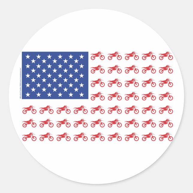 Motor-Cycle-Flag-Moto-Cross Classic Round Sticker (Front)
