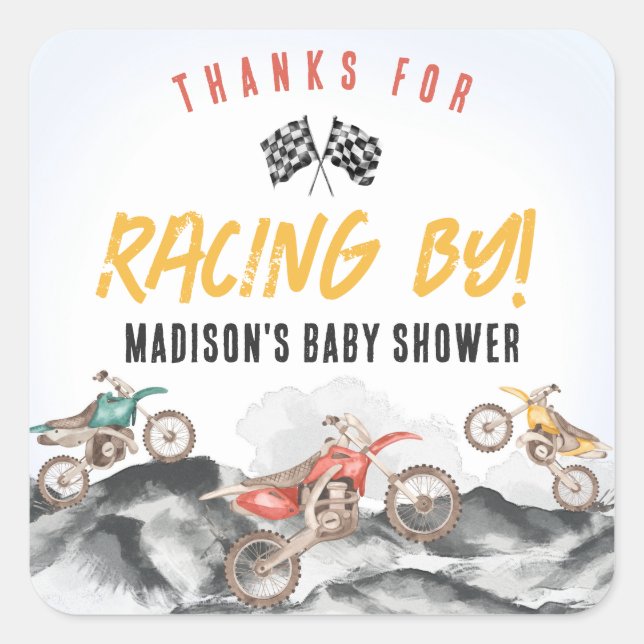 Motor Dirt Bike Baby Shower Favour Sticker (Front)