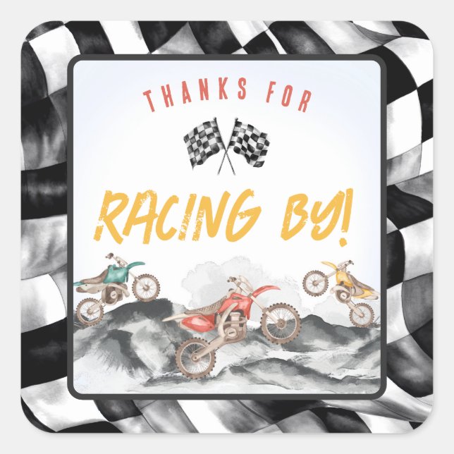 Motor Dirt Bike Birthday Party Favour Square Sticker (Front)