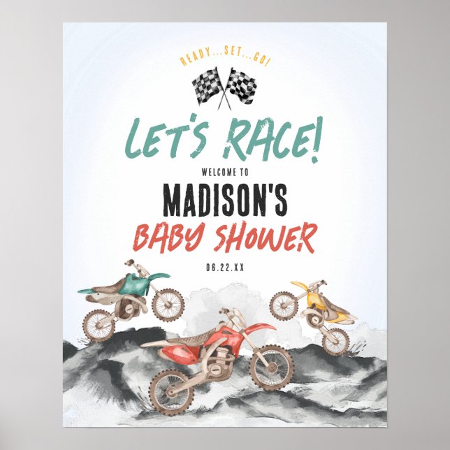Motor Dirt Bike Boy Baby Shower Welcome Sign (Front)