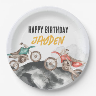 Motor Dirt Bike Fast One 1st birthday party Paper Plate