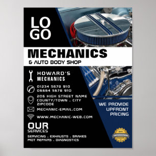 Motor Engine, Auto Mechanic & Repairs Advertising Poster