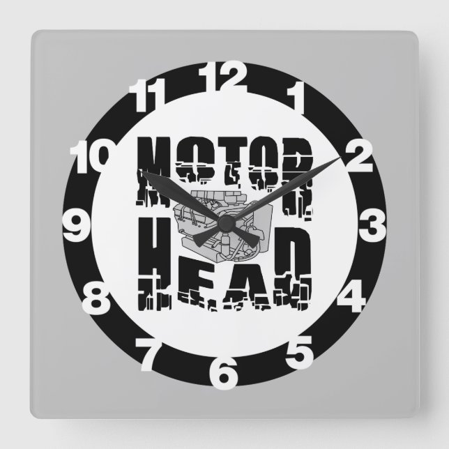 Motor Head Engine Square Wall Clock (Front)