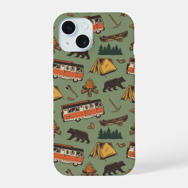 Motor Home Camp Adventures Pattern iPhone 15 Case (Back)