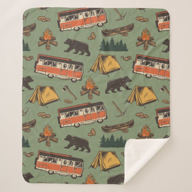Motor Home Camp Adventures Pattern Sherpa Blanket (Front)