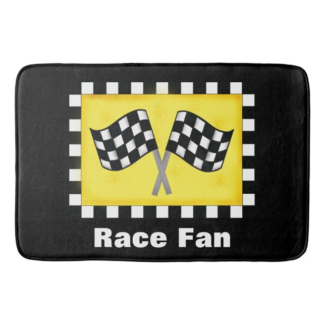 Motor Racing Black White Chequered Flag Custom Bath Mat (Front)